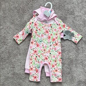 Baby Essentials Pink and Green Floral Bodysuit Set
